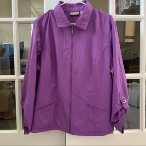 Chicos Zip Front Jacket Purple Tabbed Sleeves Pockets Lightweight Size 3